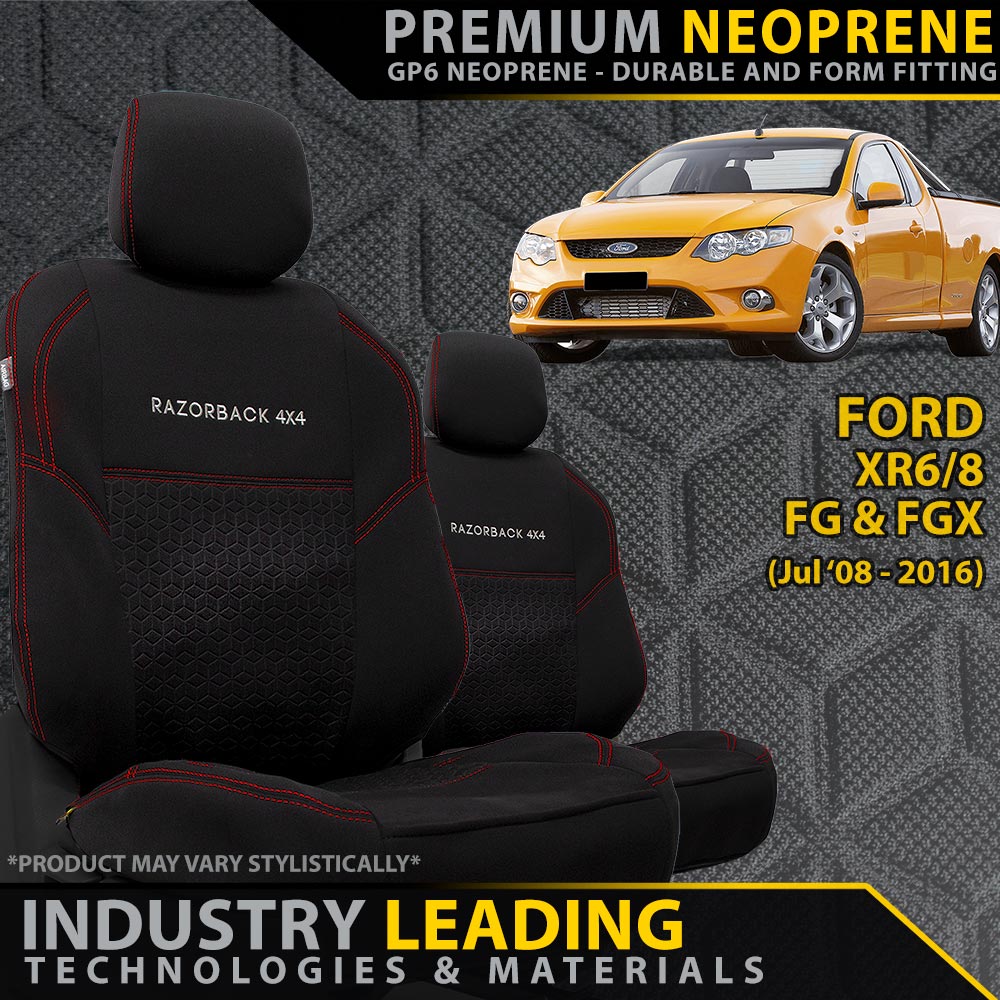Ford Falcon XR6/8 FG & FGX GP6 Premium Neoprene 2x Front Seat Covers (Made to Order)-Razorback 4x4