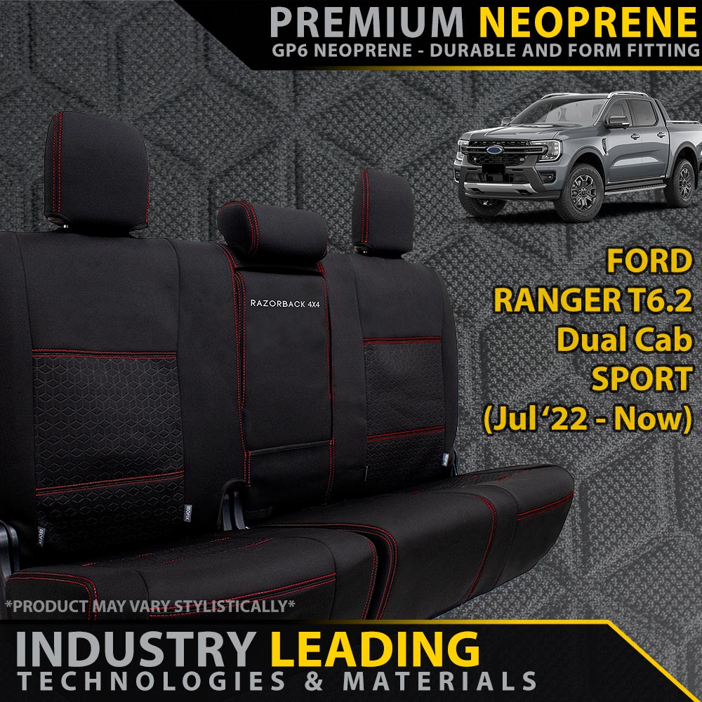 Ford Next-Gen Ranger T6.2 Sport Premium Neoprene Rear Row Seat Covers (Made to Order)-Razorback 4x4