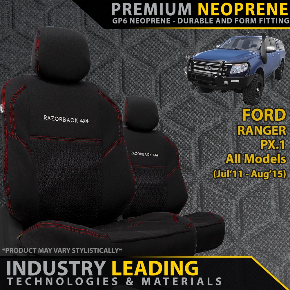 Ford Ranger PX I Premium Neoprene 2x Front Seat Covers (Made to Order)-Razorback 4x4
