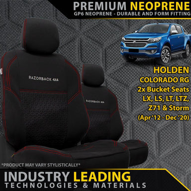 Holden Colorado RG Premium Neoprene 2x Front Seat Covers (Made to Order)-Razorback 4x4