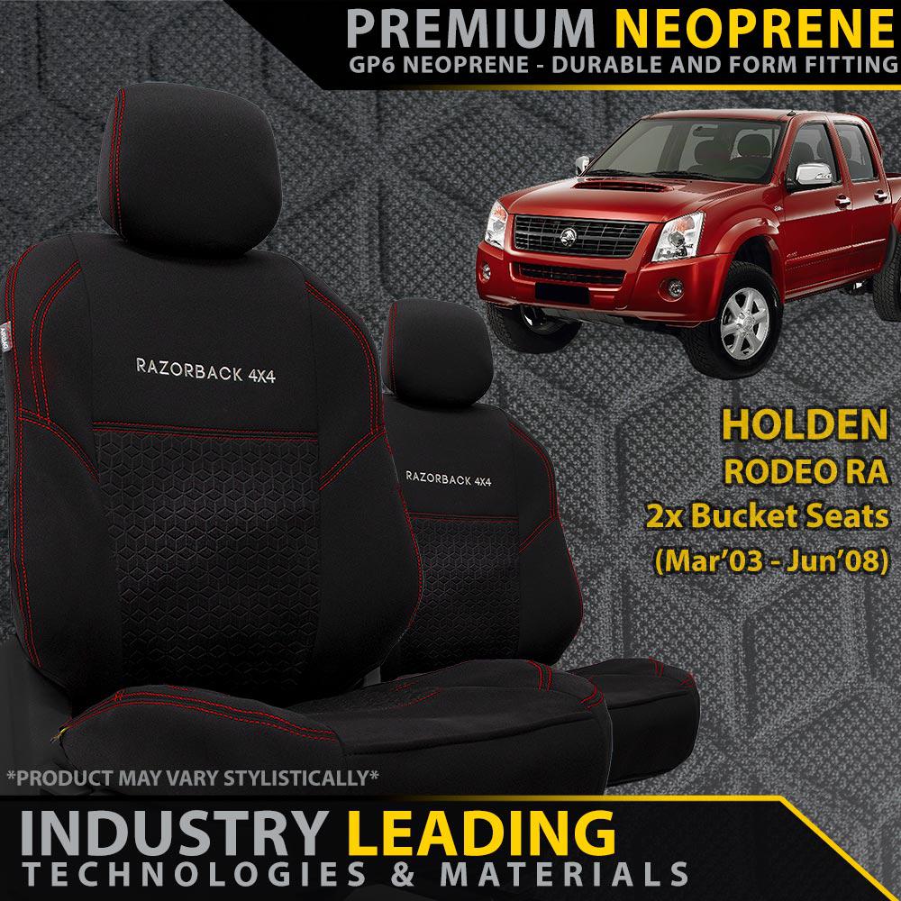 Holden Rodeo RA Premium Neoprene 2x Front Seat Covers (Made to Order)-Razorback 4x4