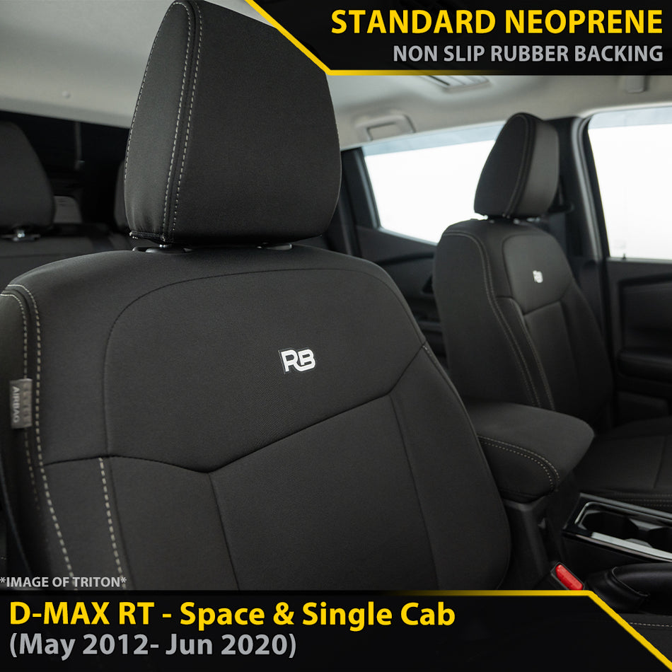 Isuzu D-MAX RT - Space & Single Cab - GP4 Neoprene 2x Front Row Seat Covers (Made to Order)