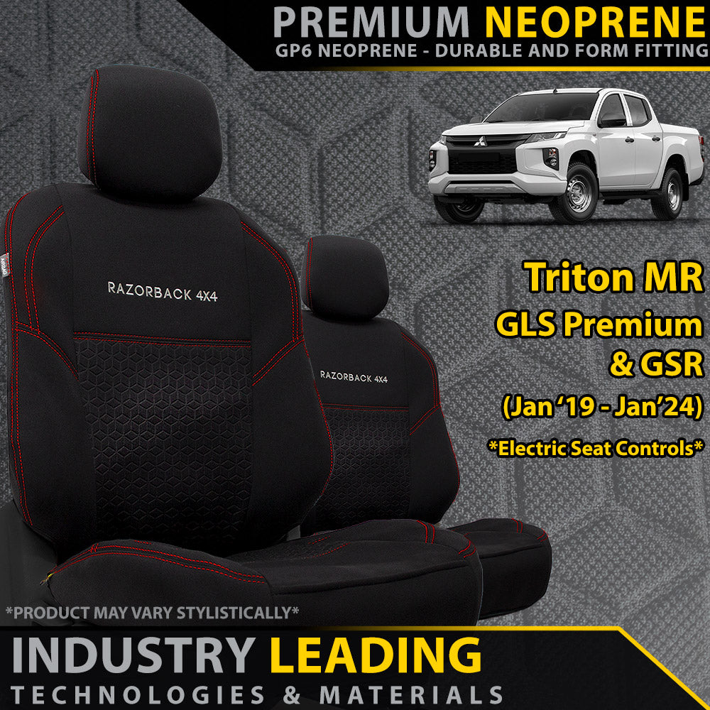 Mitsubishi Triton MR GLS Premium & GSR Premium Neoprene 2x Front Row Seat Covers (Made to Order)