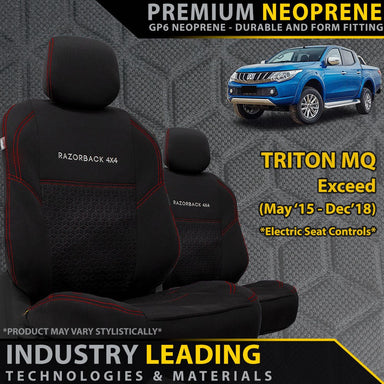 Mitsubishi Triton MQ (Leather Seats) Premium Neoprene 2x Front Row Seat Covers (Made to Order)-Razorback 4x4