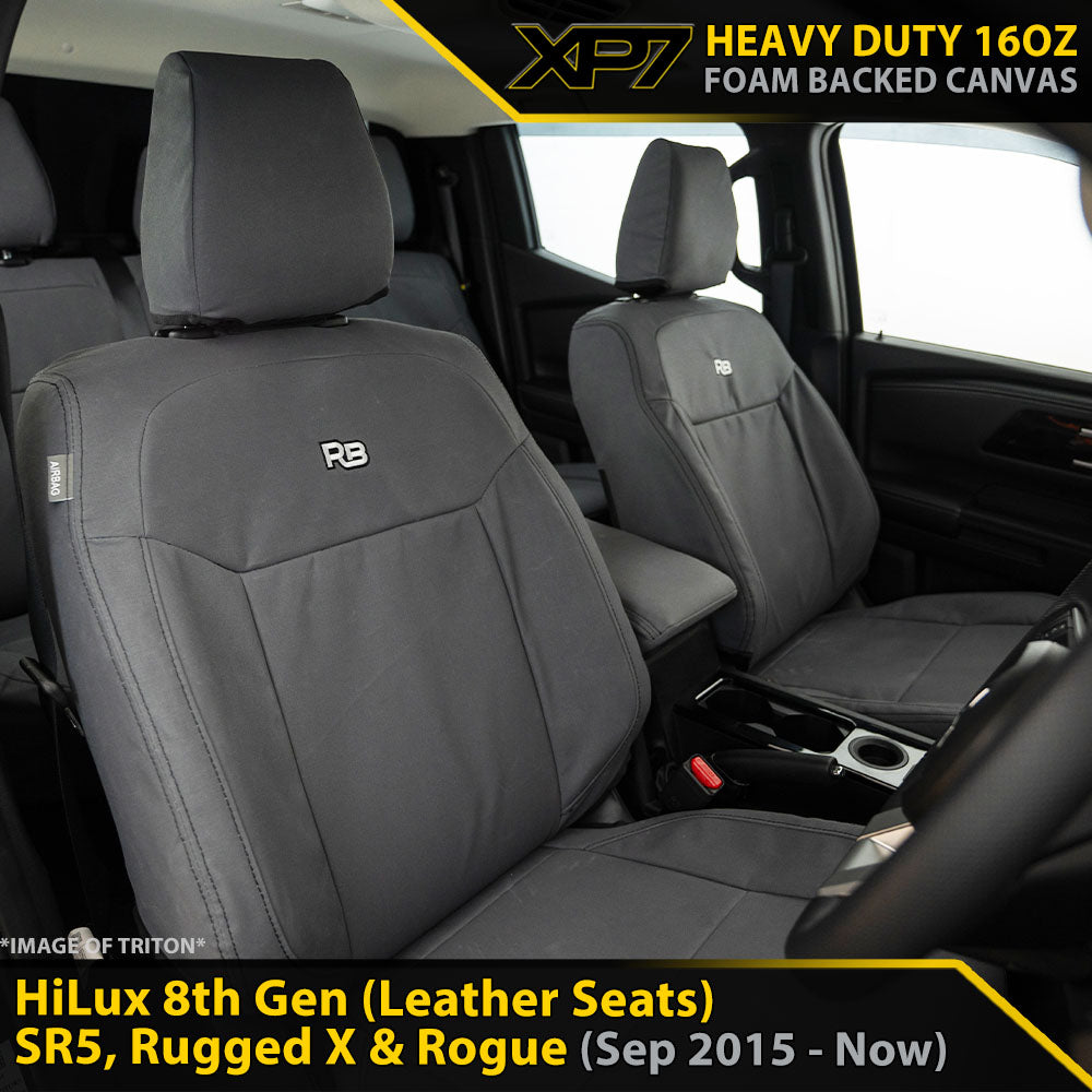Toyota Hilux 8th Gen (Leather Seats) SR5, Rugged X & Rogue XP7 Heavy Duty Canvas 2x Front Seat Covers (In Stock)-Razorback 4x4