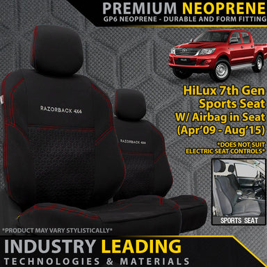 Toyota HiLux 7th Gen (SPORT SEAT) Premium Neoprene 2x Front Seat Covers (Made to Order)-Razorback 4x4