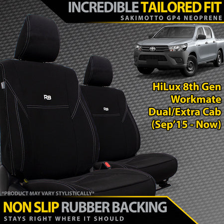 Toyota Hilux 8th Gen Workmate Neoprene 2x Front Row Seat Covers (Available)-Razorback 4x4