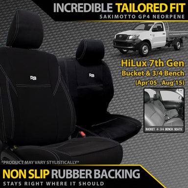 Toyota Hilux 7th Gen Workmate Bucket + 3/4 Bench Seat Neoprene 2x Front Seat Covers (No Logo)-Razorback 4x4