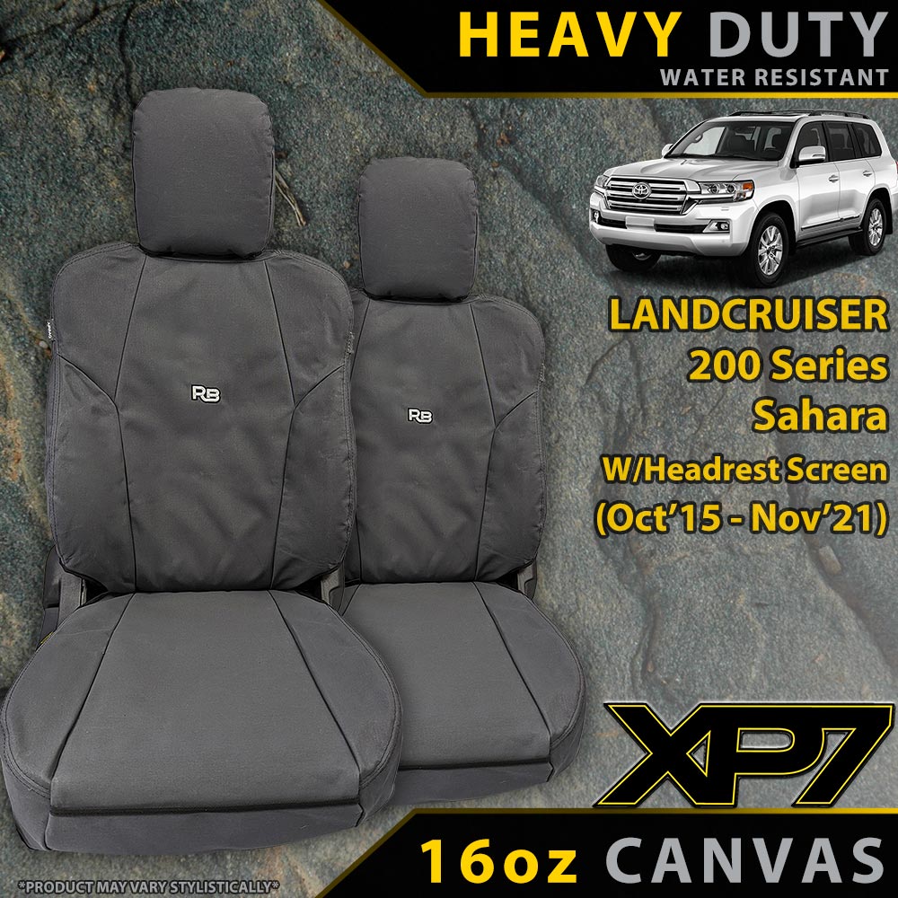 Toyota Landcruiser 200 Series Sahara W/Headrest Screen Heavy Duty XP7 Canvas 2x Front Row Seat Covers (Made to Order)-Razorback 4x4