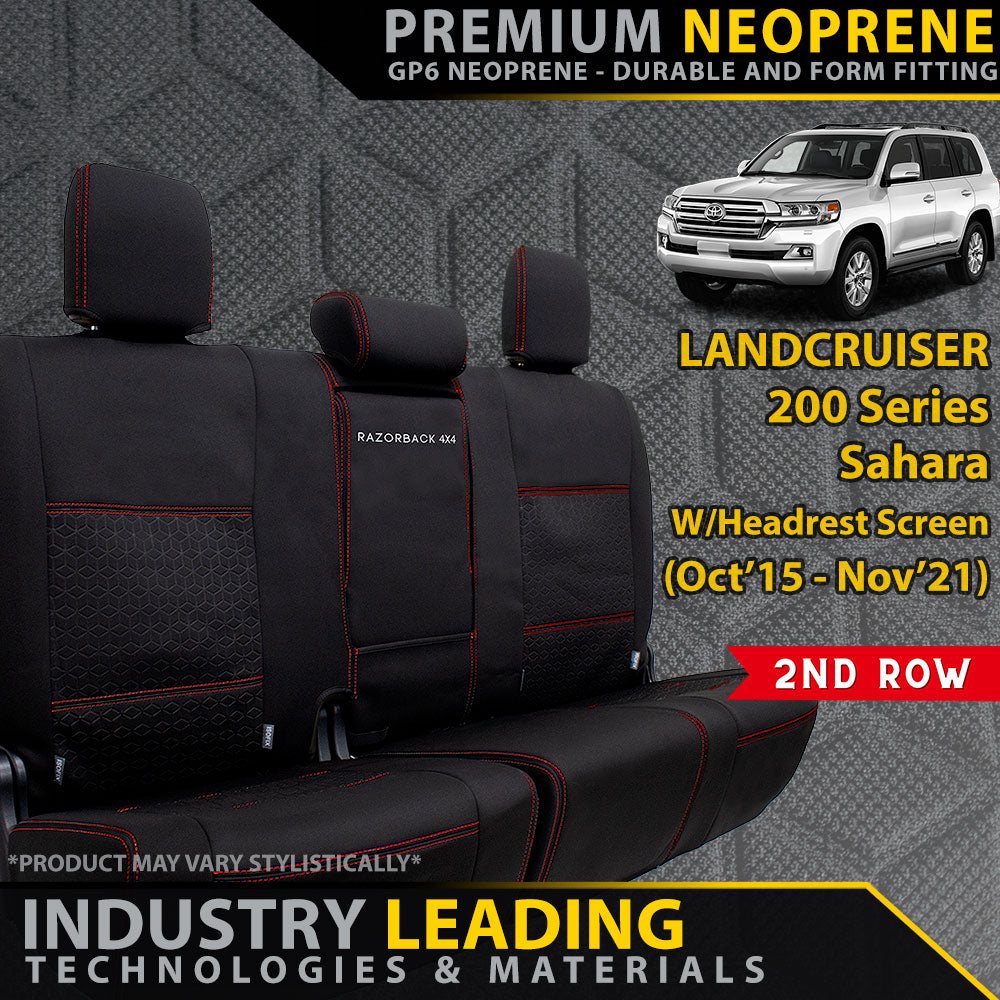 Toyota Landcruiser 200 Series Sahara W/Headrest Screen Premium Neoprene 2nd Row Seat Covers (Made to Order)