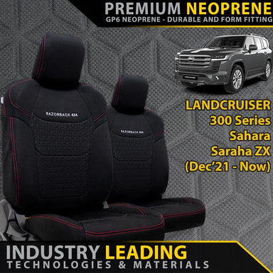Toyota Landcruiser 300 Series Sahara/Sahara ZX Premium Neoprene 2x Front Row Seat Covers (Made to Order)-Razorback 4x4