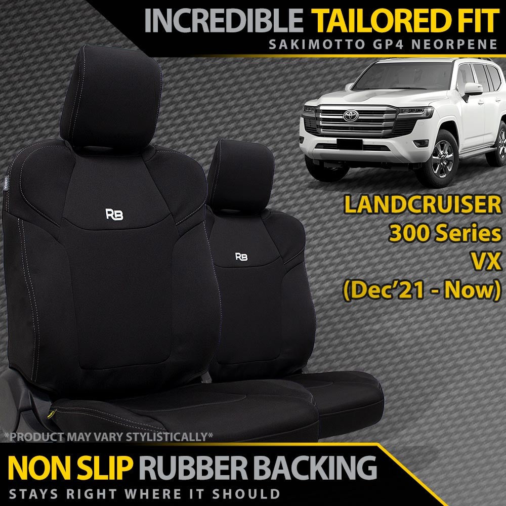 Toyota Landcruiser 300 Series VX Neoprene 2x Front Row Seat Covers (Made to Order)-Razorback 4x4