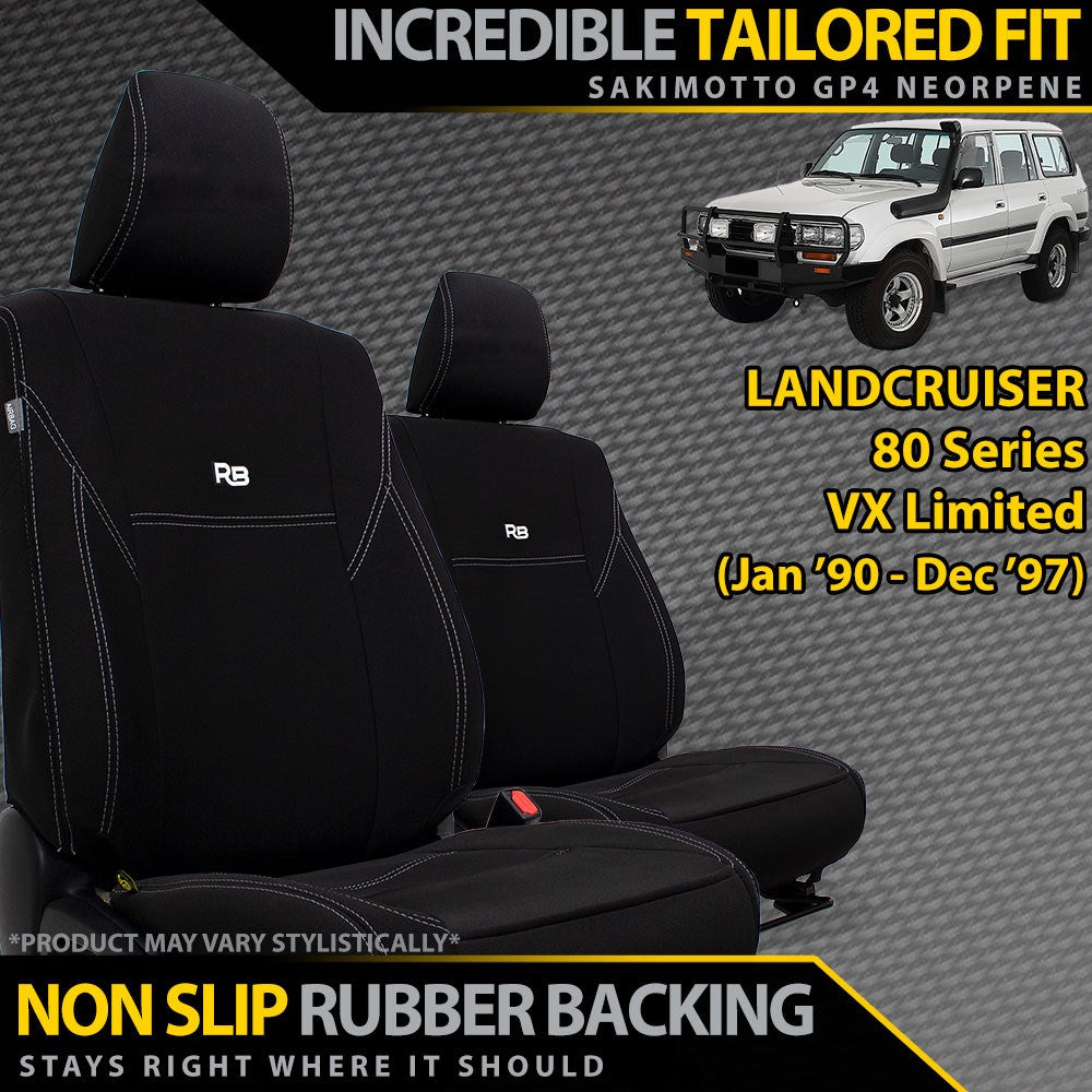 Toyota Landcruiser 80 Series VX Limited GP4 Neoprene 2x Front Seat Covers (Made to Order)-Razorback 4x4