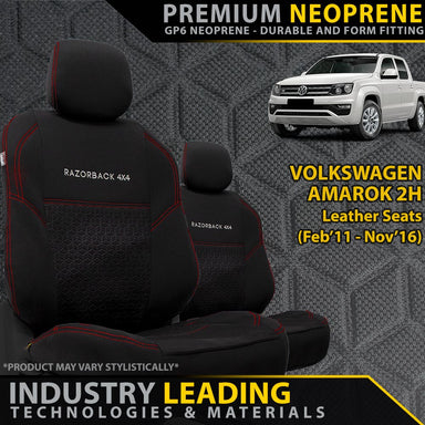 Volkswagen Amarok 2H (Leather Seats) Premium Neoprene 2x Front Row Seat Covers (Made to Order)-Razorback 4x4