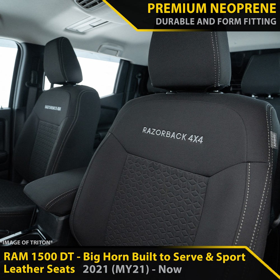 Dodge Ram 1500 - DT Big Horn - Built to Serve & Sport Post-Facelift - GP6 Premium Neoprene - 2x Front Seat Covers (Made to Order)-Razorback 4x4