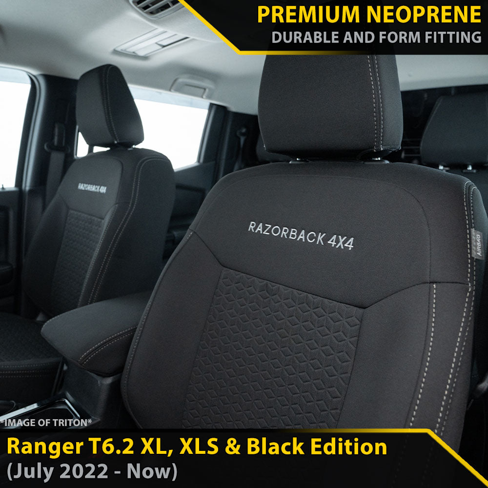 Ford Next-Gen Ranger T6.2 XL, XLS & Black Edition Premium Neoprene 2x Front Row Seat Covers (Made to Order)