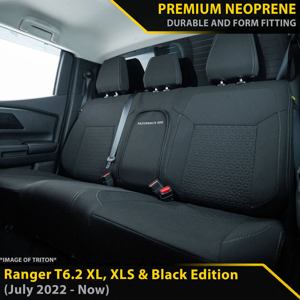 Ford Next-Gen Ranger T6.2 XL, XLS & Black Edition Premium Neoprene Rear Row Seat Covers (Made to Order)-Razorback 4x4