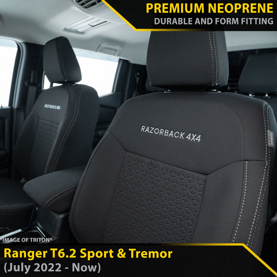 Ford Next-Gen Ranger T6.2 Sport & Tremor Premium Neoprene 2x Front Row Seat Covers (Made to Order)-Razorback 4x4