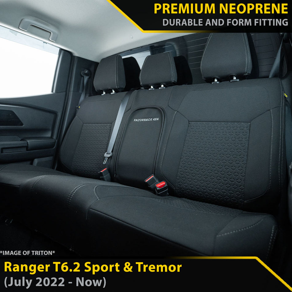 Ford Next-Gen Ranger T6.2 Sport & Tremor Premium Neoprene Rear Row Seat Covers (Made to Order)-Razorback 4x4