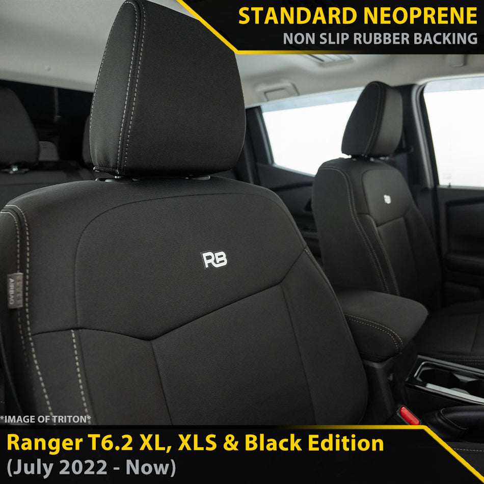 Ford Next-Gen Ranger T6.2 XL, XLS & Black Edition Neoprene 2x Front Row Seat Covers (In Stock)-Razorback 4x4