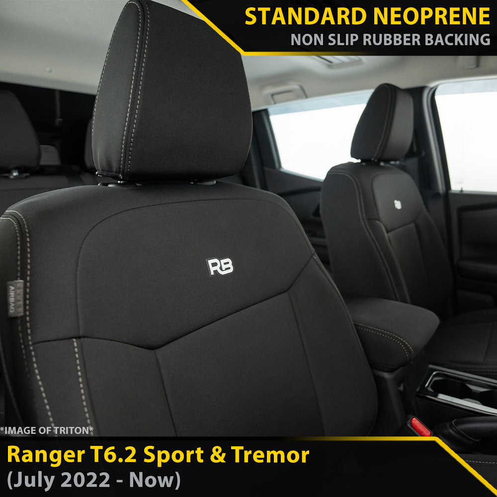 Ford Next-Gen Ranger T6.2 Sport & Tremor Neoprene 2x Front Row Seat Covers (In Stock)-Razorback 4x4