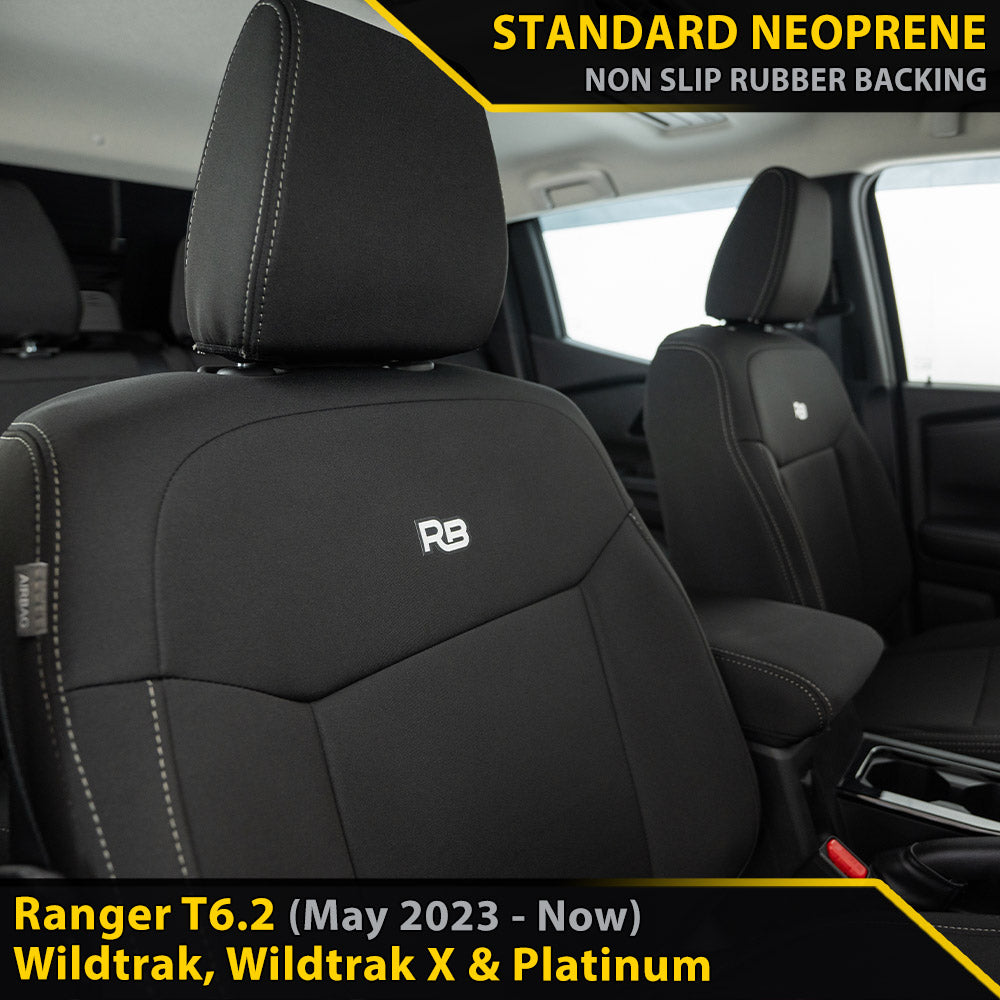 Ford Next-Gen Ranger T6.2 Wildtrak, Wildtrak X & Platinum Neoprene 2x Front Row Seat Covers (In Stock)