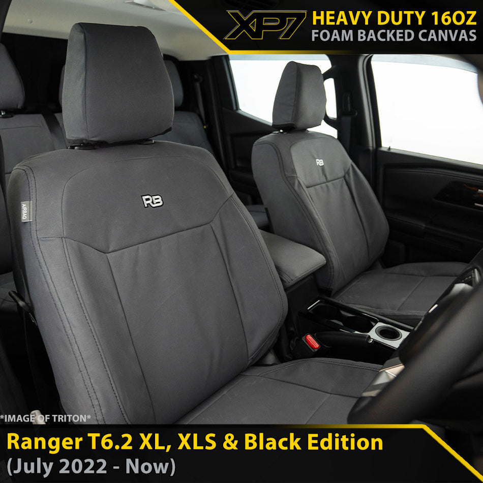 Ford Next-Gen Ranger T6.2 XL, XLS & Black Edition XP7 Heavy Duty Canvas 2x Front Seat Covers (Available)-Razorback 4x4