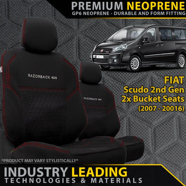 Fiat Scudo 2nd Gen Premium Neoprene 2x Front Seat Covers (Made to Order)-Razorback 4x4