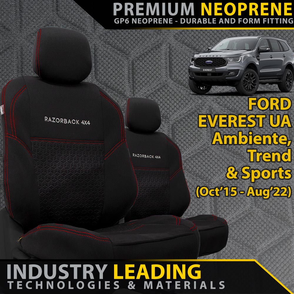 Ford Everest UA Premium Neoprene 2x Front Seat Covers (Made to Order)-Razorback 4x4