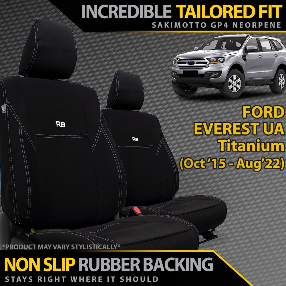 Ford Everest UA Titanium Neoprene 2x Front Row Seat Covers (Made to Order)-Razorback 4x4