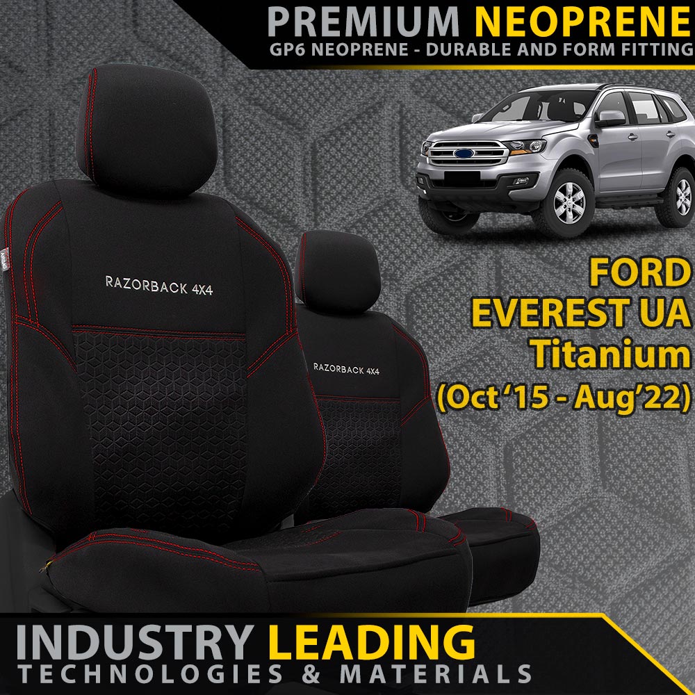 Ford Everest UA Titanium Premium Neoprene 2x Front Row Seat Covers (Made to Order)-Razorback 4x4