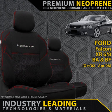 Ford Falcon XR6/8 BA & BF Premium Neoprene 2x Front Seat Covers (Made to Order)-Razorback 4x4