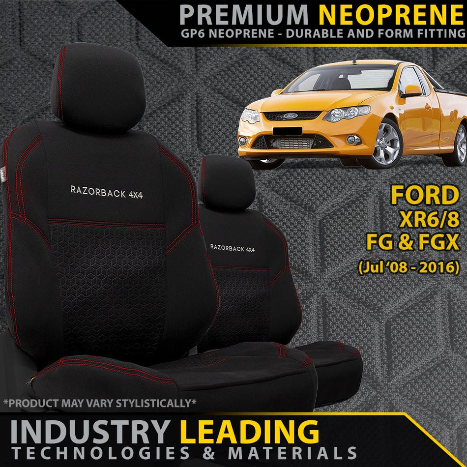 Ford Falcon XR6/8 FG & FGX GP6 Premium Neoprene 2x Front Seat Covers (Made to Order)-Razorback 4x4