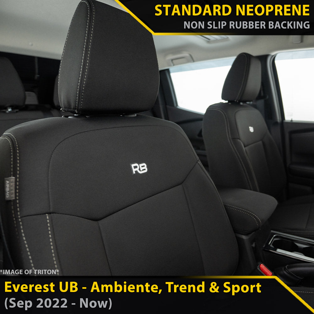 Ford Next-Gen Everest UB Trend, Ambiente & Sport Neoprene 2x Front Row Seat Covers (In Stock)