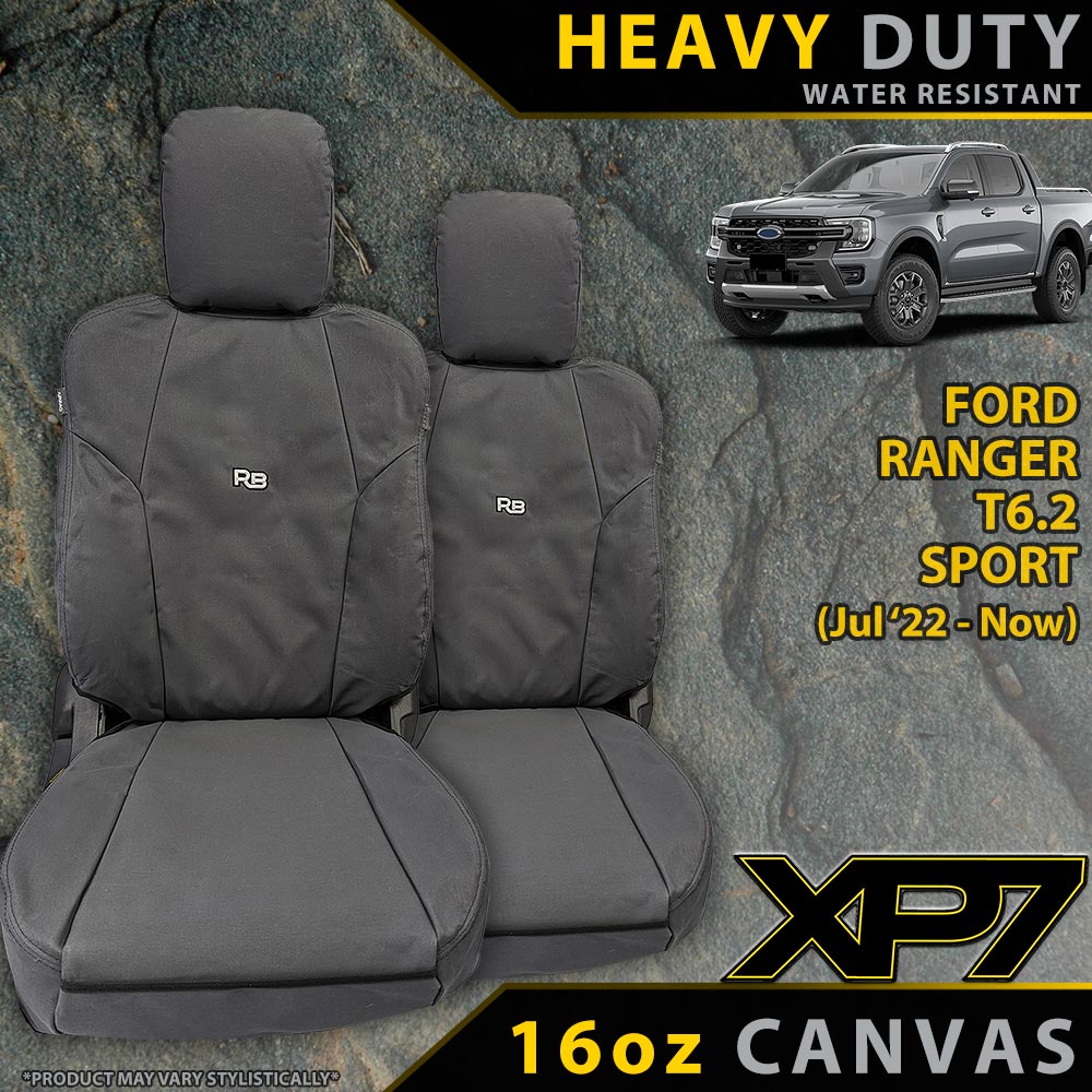 Ford Next-Gen Ranger T6.2 Sport Heavy Duty XP7 Canvas 2x Front Seat Covers (Available)-Razorback 4x4