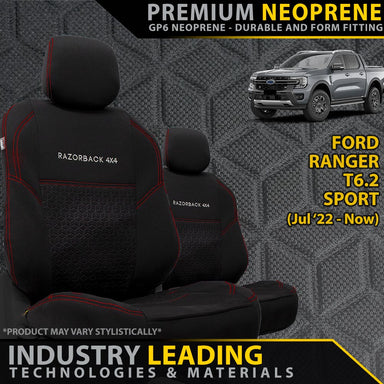 Ford Next-Gen Ranger T6.2 Sport Premium Neoprene 2x Front Row Seat Covers (Made to Order)-Razorback 4x4