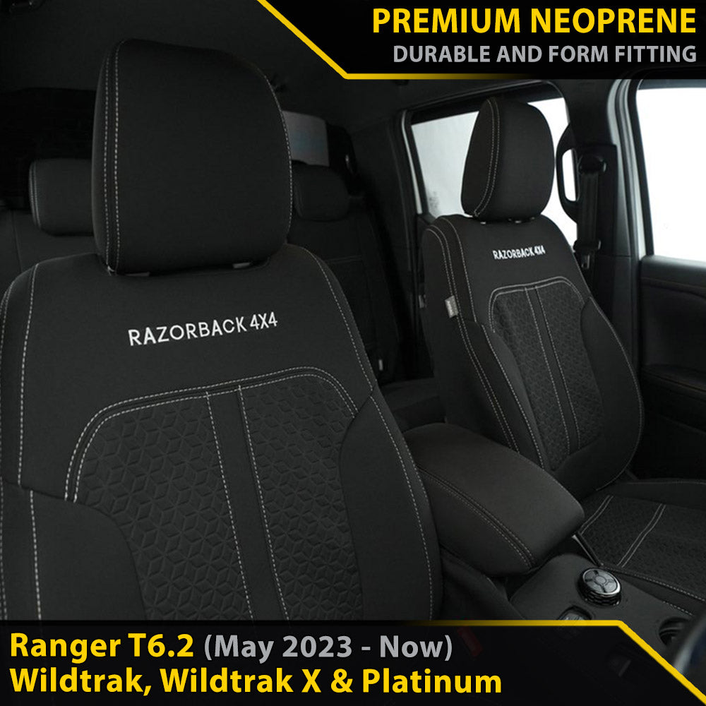 Ford Next-Gen Ranger T6.2 Wildtrak, Wildtrak X & Platinum Premium Neoprene 2x Front Row Seat Covers (Available)-Razorback 4x4