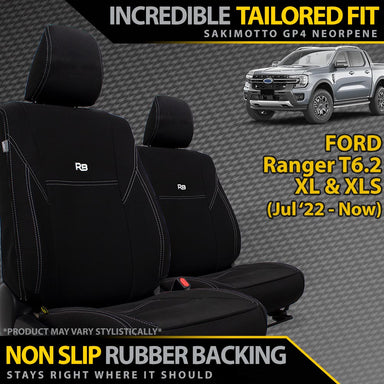 Ford Next-Gen Ranger T6.2 XL & XLS Neoprene 2x Front Row Seat Covers (In Stock)-Razorback 4x4