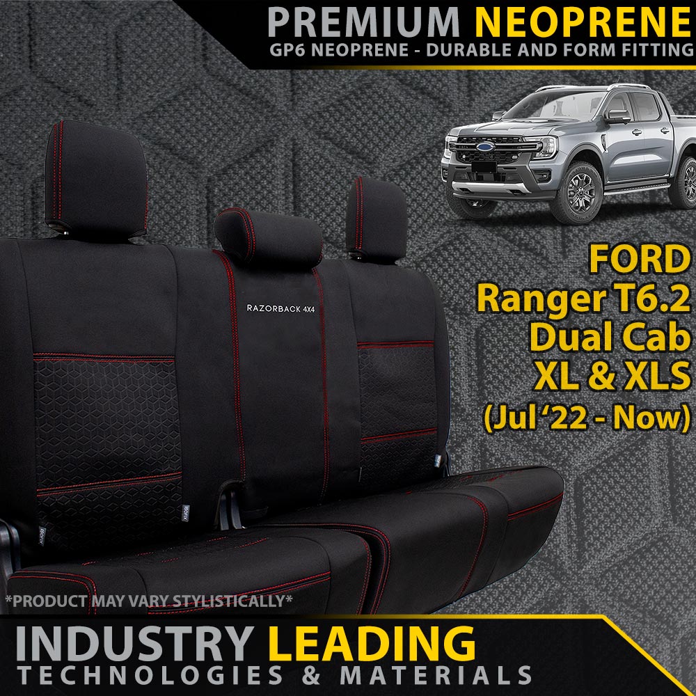 Ford Next-Gen Ranger T6.2 XL & XLS Premium Neoprene Rear Row Seat Covers (Made to Order)-Razorback 4x4