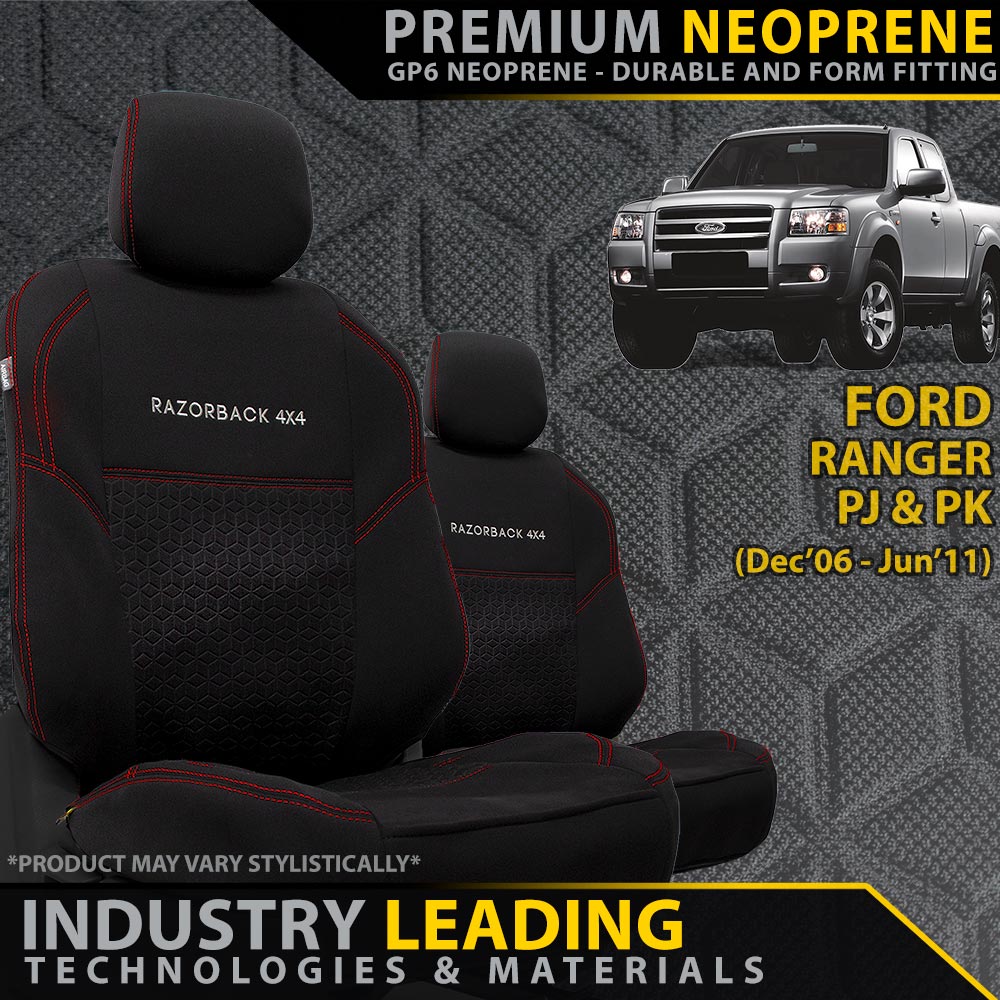 Ford Ranger PJ/PK Premium Neoprene 2x Front Seat Covers (Made to Order)-Razorback 4x4