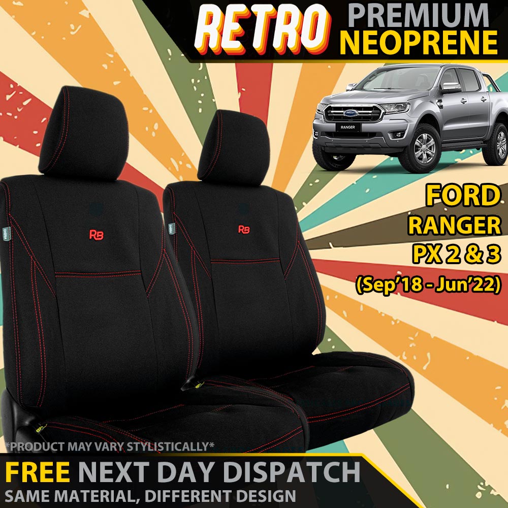 Ford Ranger PX 2 & 3 Retro Premium Neoprene 2x Front Seat Covers (In Stock)-Razorback 4x4