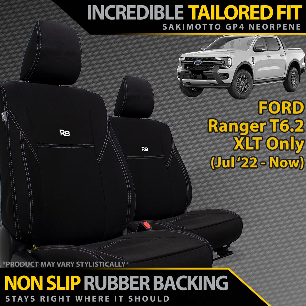 Ford Ranger T6.2 XLT Neoprene 2x Front Row Seat Covers (Available)-Razorback 4x4