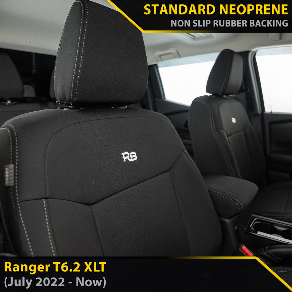 Ford Ranger T6.2 XLT Neoprene 2x Front Row Seat Covers (In Stock)-Razorback 4x4