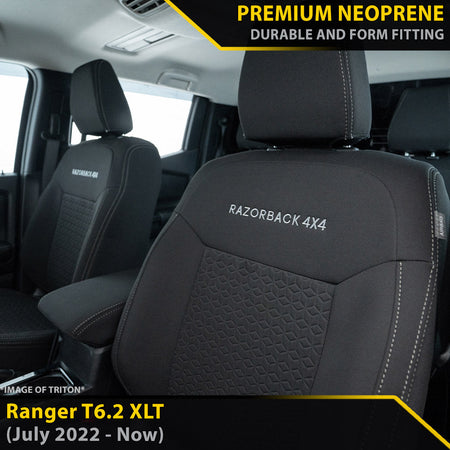 Ford Ranger T6.2 XLT Premium Neoprene 2x Front Row Seat Covers (Available)-Razorback 4x4