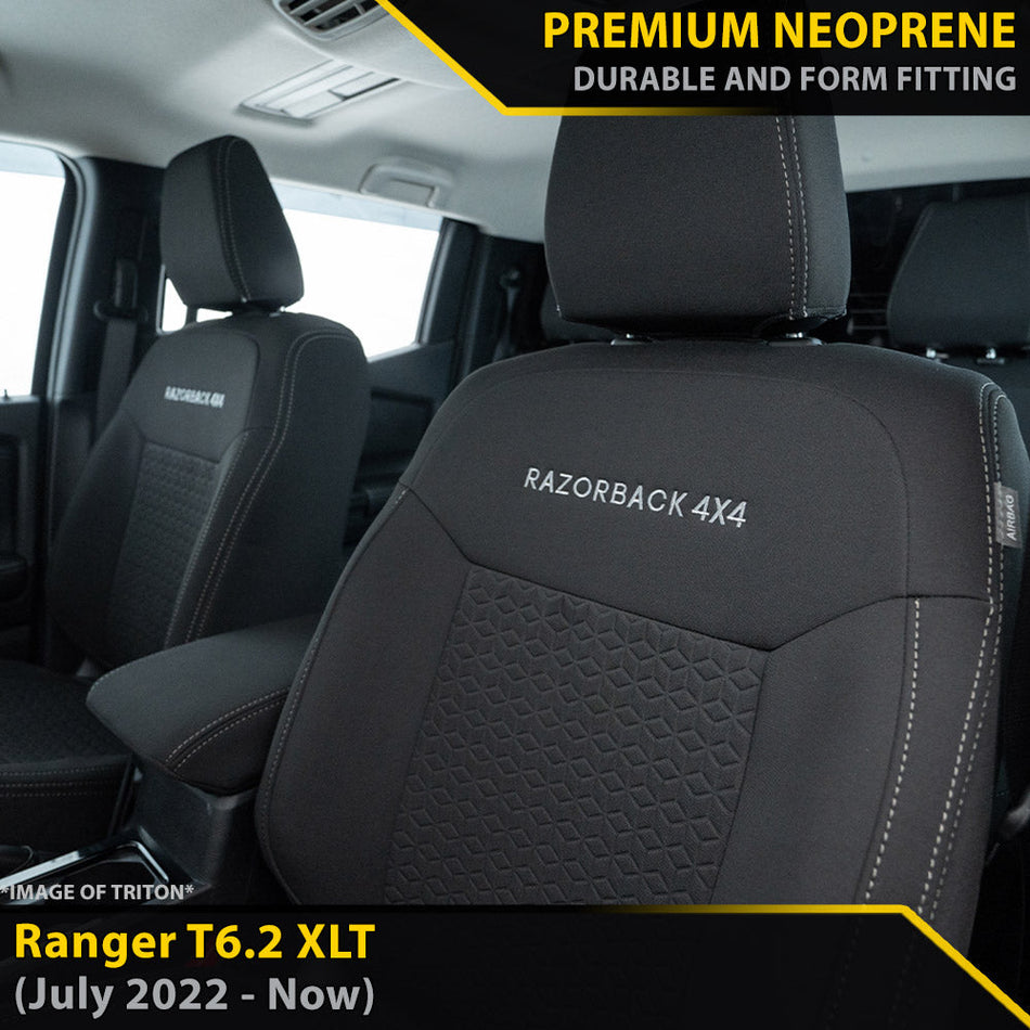 Ford Ranger T6.2 XLT Premium Neoprene 2x Front Row Seat Covers (Available)-Razorback 4x4