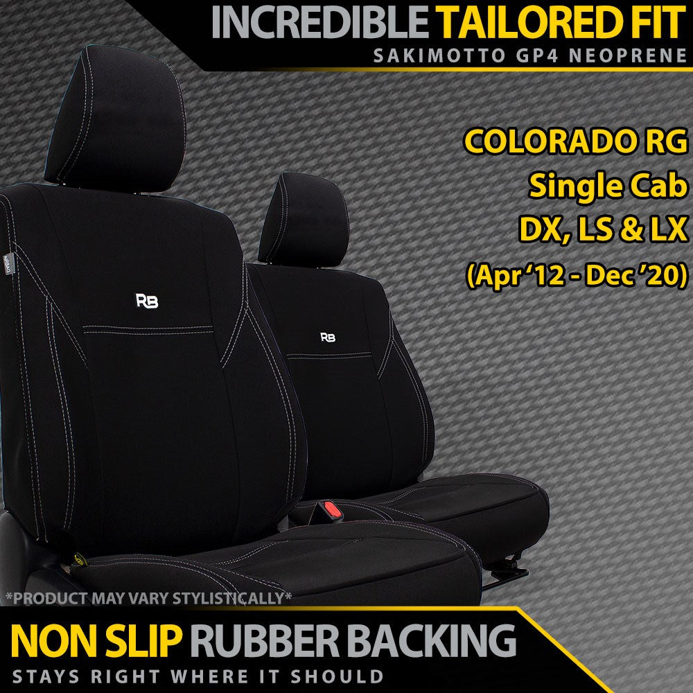 Holden Colorado RG Single Cab GP4 Neoprene 2x Front Row Seat Covers (Made to Order)-Razorback 4x4