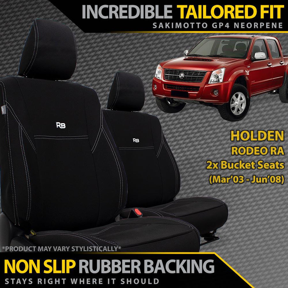 Holden Rodeo RA Neoprene 2x Front Seat Covers (In Stock)-Razorback 4x4
