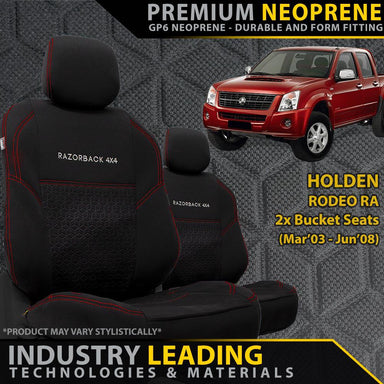 Holden Rodeo RA Premium Neoprene 2x Front Seat Covers (Made to Order)-Razorback 4x4