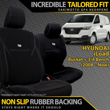 Hyundai iLoad Neoprene Bucket & 3/4 Bench Front Row Seat Covers (Made to Order)-Razorback 4x4
