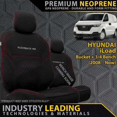 Hyundai iLoad Premium Neoprene Bucket & 3/4 Bench Front Row Seat Covers (Made to Order)-Razorback 4x4